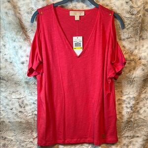 Michael Kors Relaxed Coral Cold Shoulder Cut Out Blouse M NWT